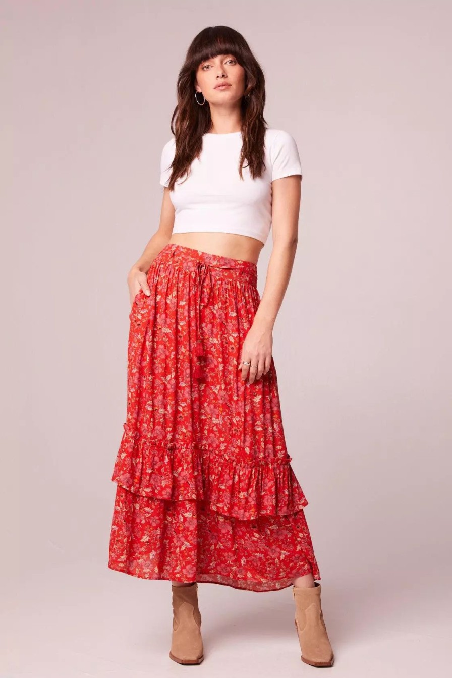 Skirts * | B.O.G. Collective Ninette Crimson Floral Maxi Skirt Crimson/Pink