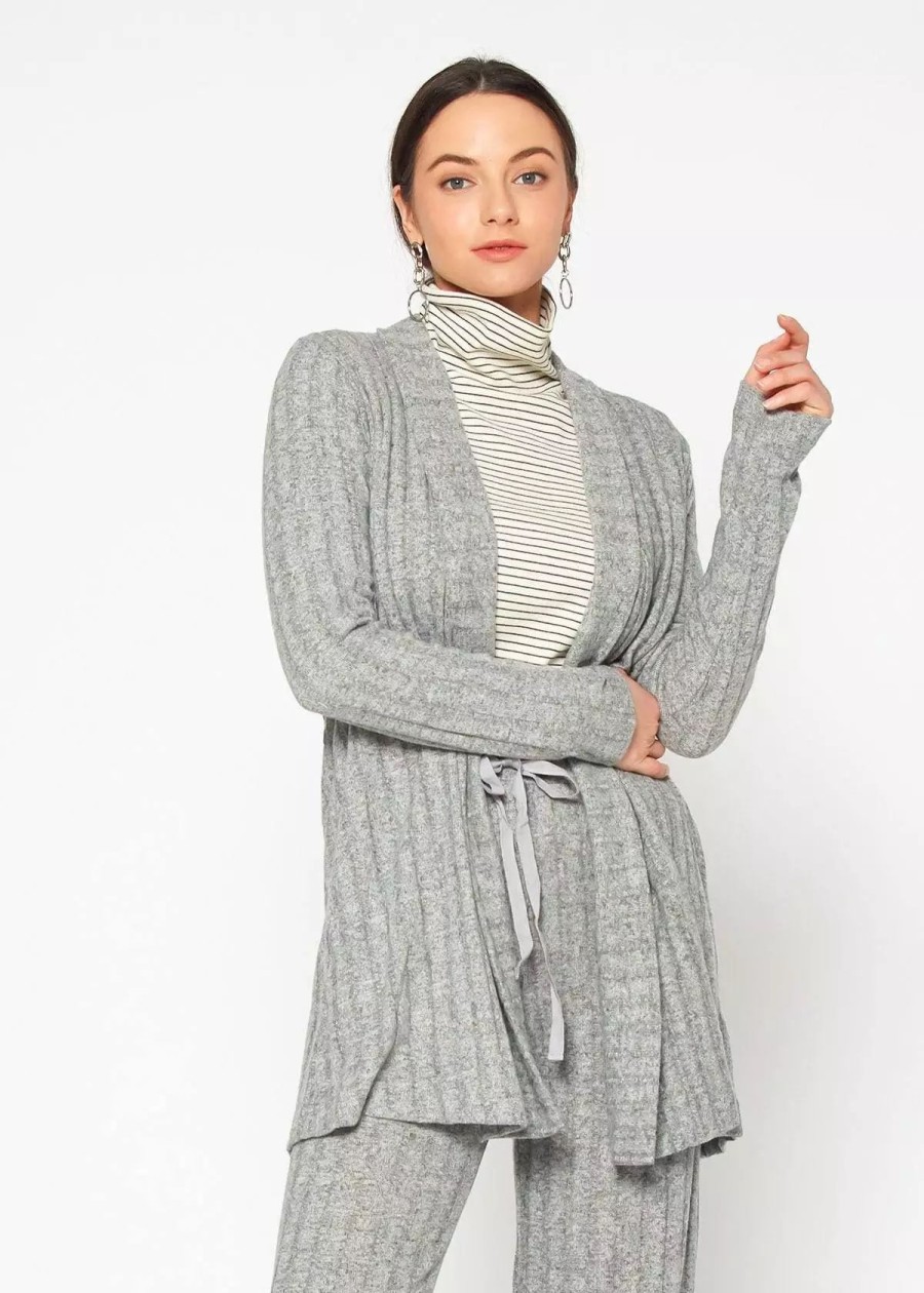 Sweatshirts & Sweaters * | Pleione Women'S Cozy Ribbed Longline Cardigan In Dove