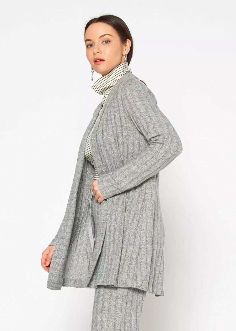 Sweatshirts & Sweaters * | Pleione Women'S Cozy Ribbed Longline Cardigan In Dove