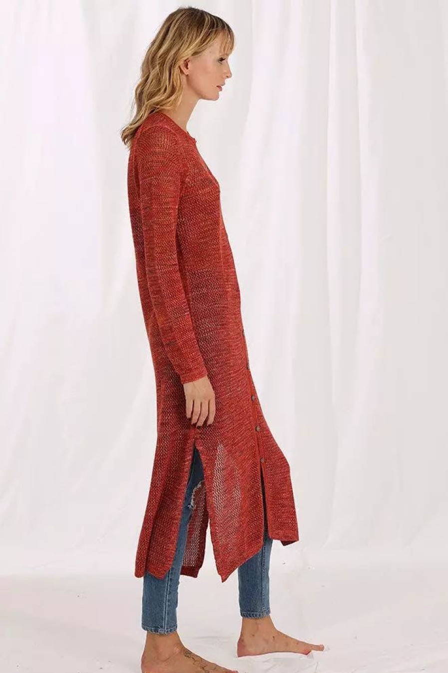 Sweatshirts & Sweaters * | Minnie Rose Cotton Rayon Mesh Maxi Cardi Duster Sweater