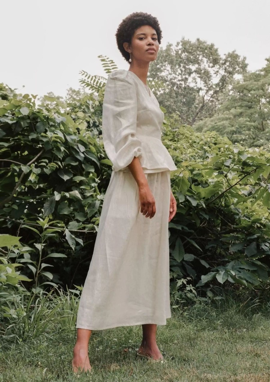 Bottoms * | Onirik Irik Eliza Skirt / Gold On Milk Linen