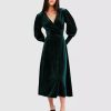 Dresses * | Belle & Bloom Current Mood Velvet Wrap Dress Dark Green