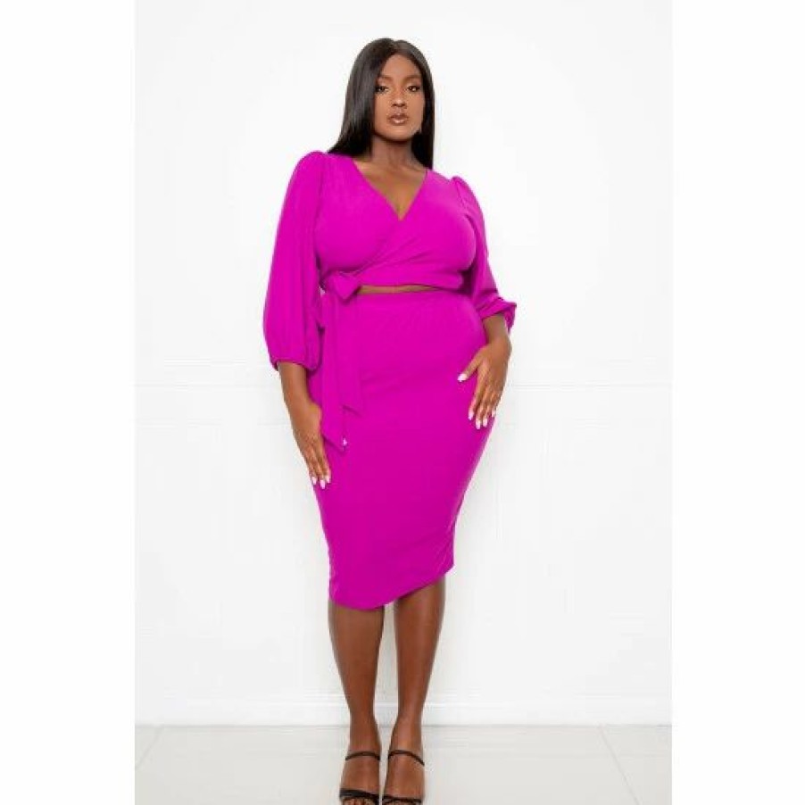 Skirts * | Buxom Couture Everyday Cropped Top And Skirt Set Skirts Magenta