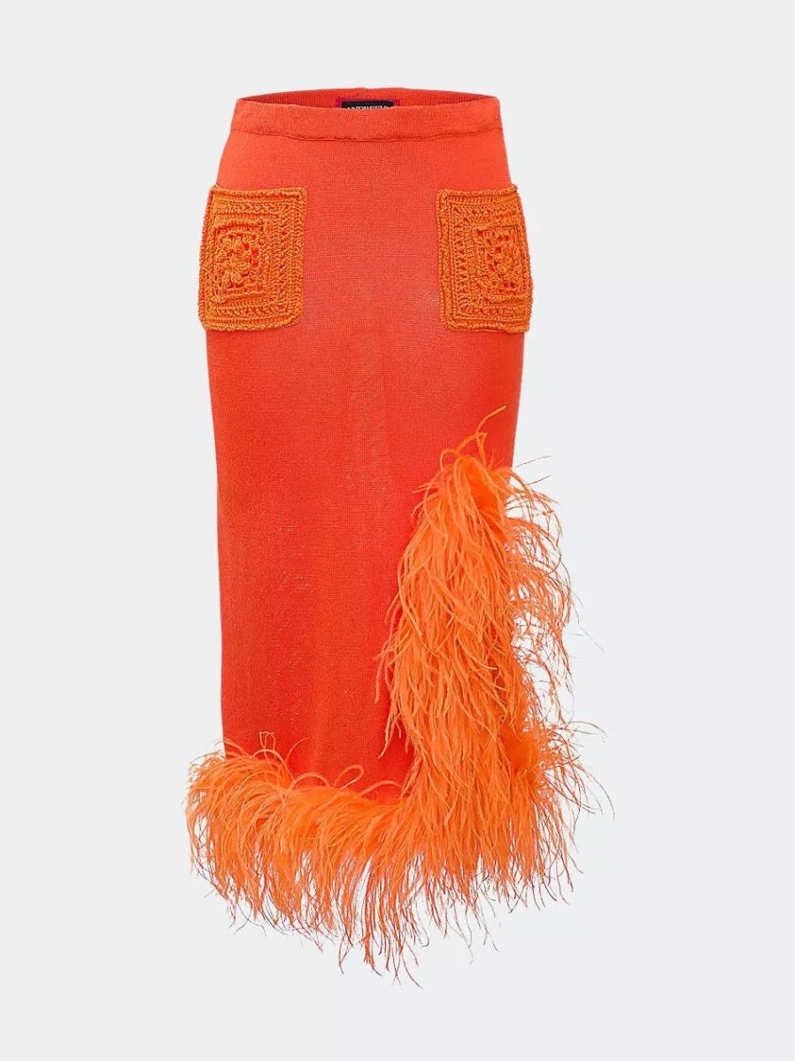 Skirts * | Andreeva Knit Skirt-Dress With Feather Details Orange