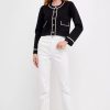 Sweatshirts & Sweaters * | Endless Rose Contrast Stitch Cardigan Black/White