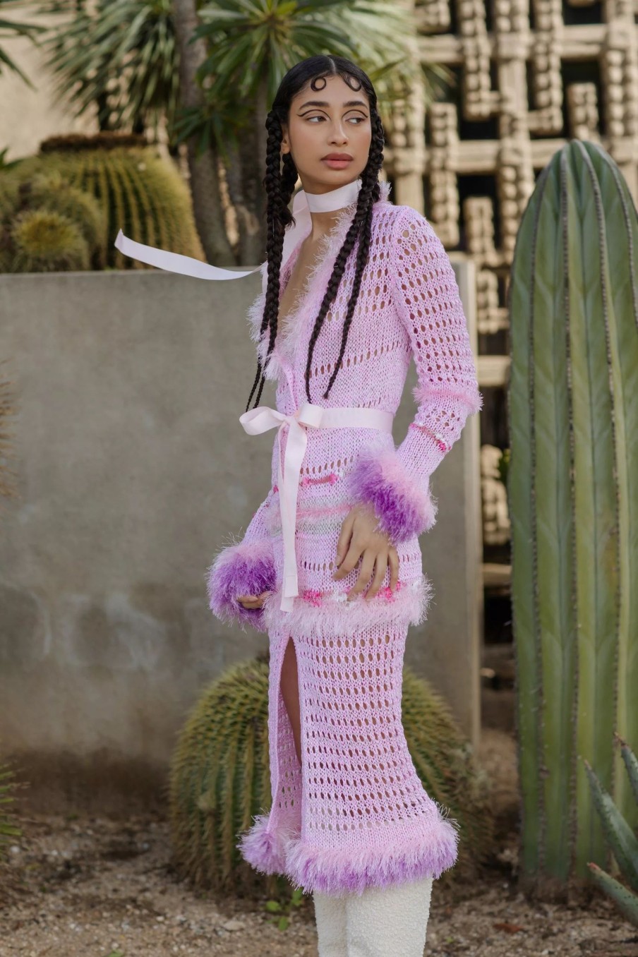 Sweatshirts & Sweaters * | Andreeva Monroe Handmade Knit Cardigan-Dress Pink