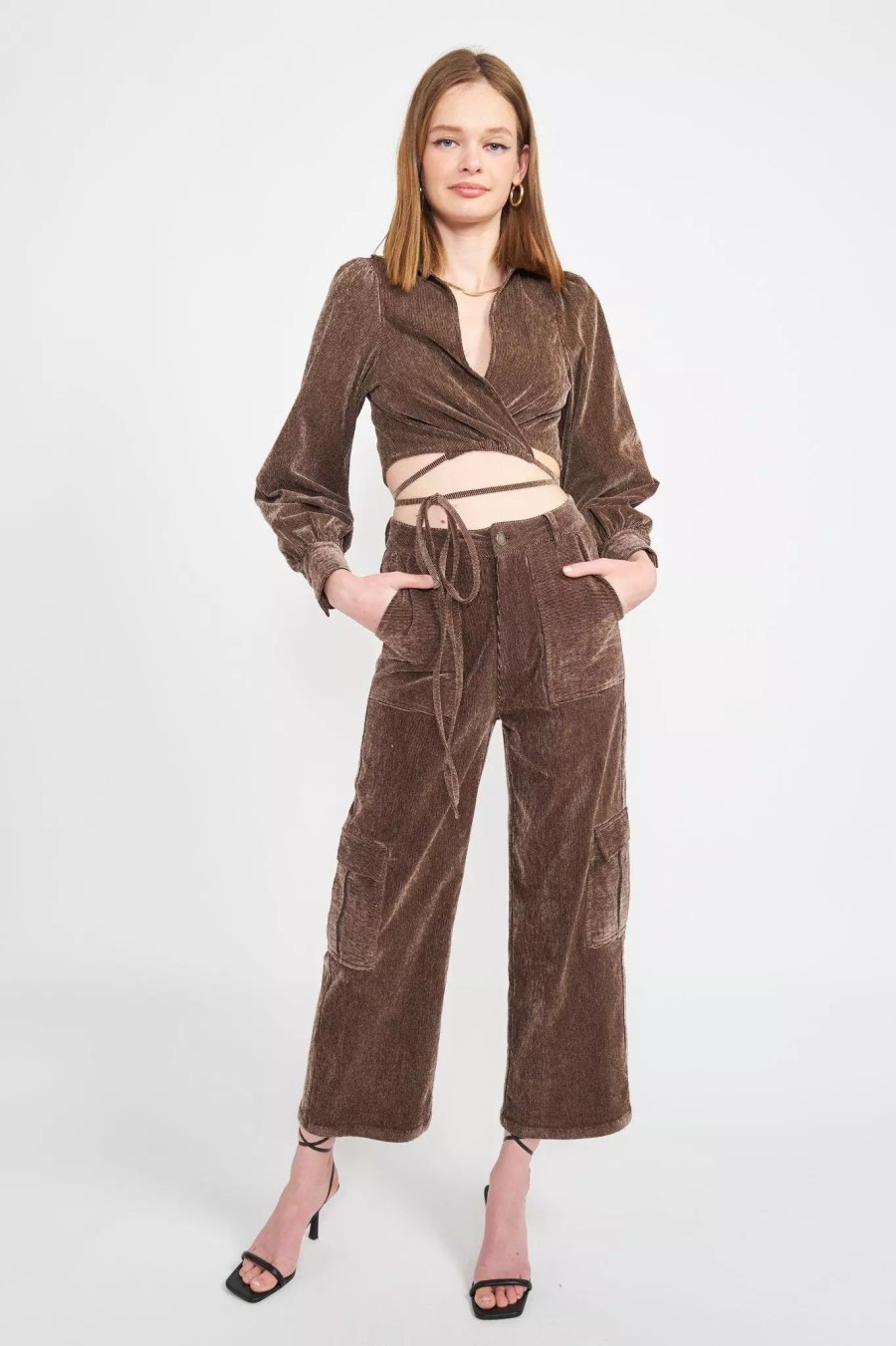 Bottoms * | En Saison Layla Cargo Pants Dark Brown