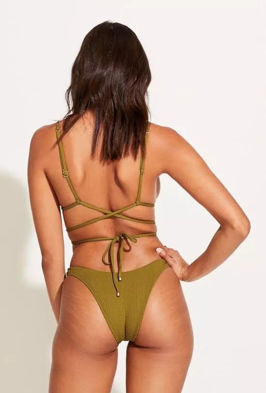 Swimwear * | Vitamin A Upcycled California High Leg Matcha Rib