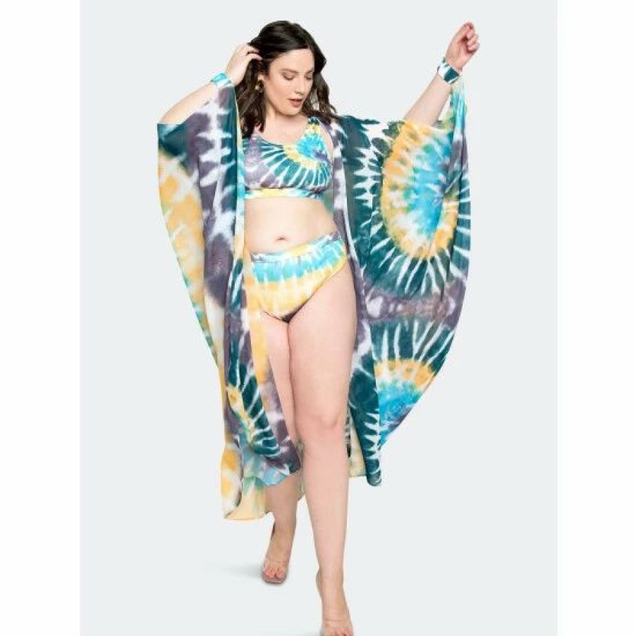 Swimwear * | Buxom Couture Tie-Dye Cover Up With Wrist Band Swimwear Blue Tie Dye