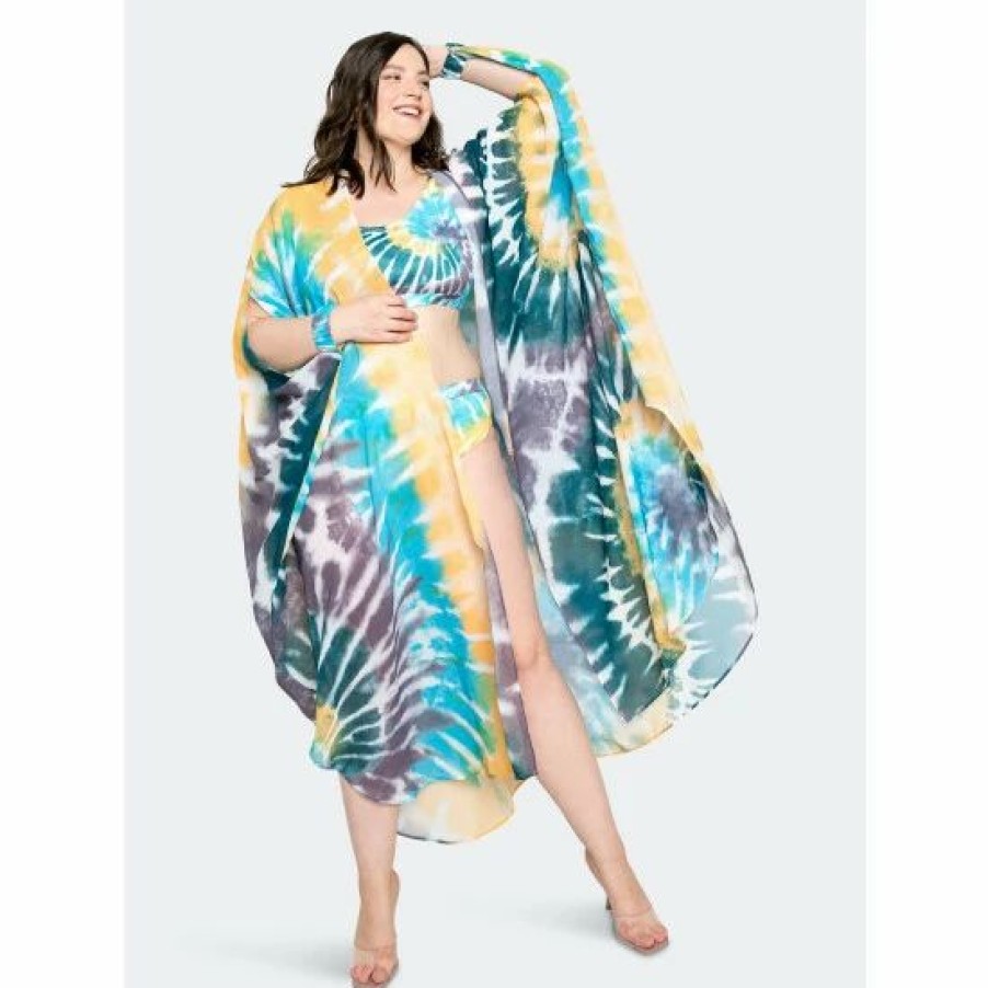 Swimwear * | Buxom Couture Tie-Dye Cover Up With Wrist Band Swimwear Blue Tie Dye