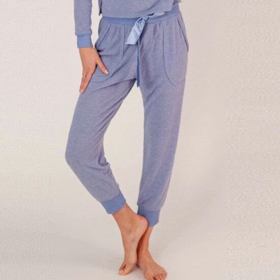 Bottoms * | Lezat Liza Cozy Jogger Pants Dusty Blue Chambray