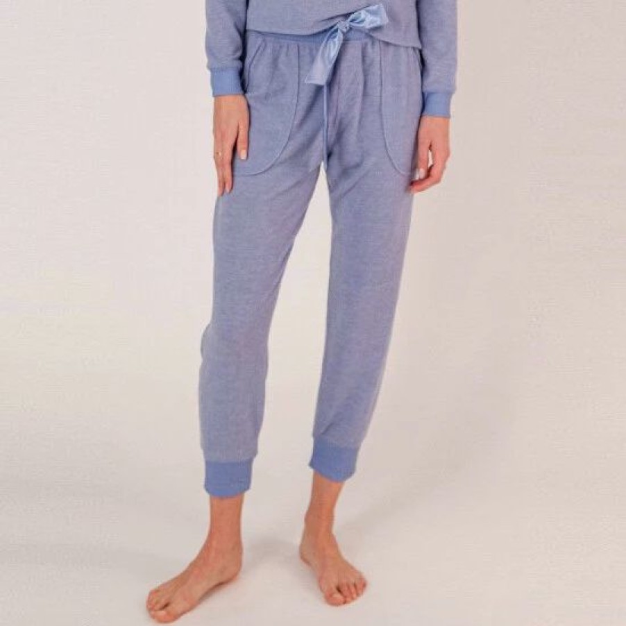 Bottoms * | Lezat Liza Cozy Jogger Pants Dusty Blue Chambray