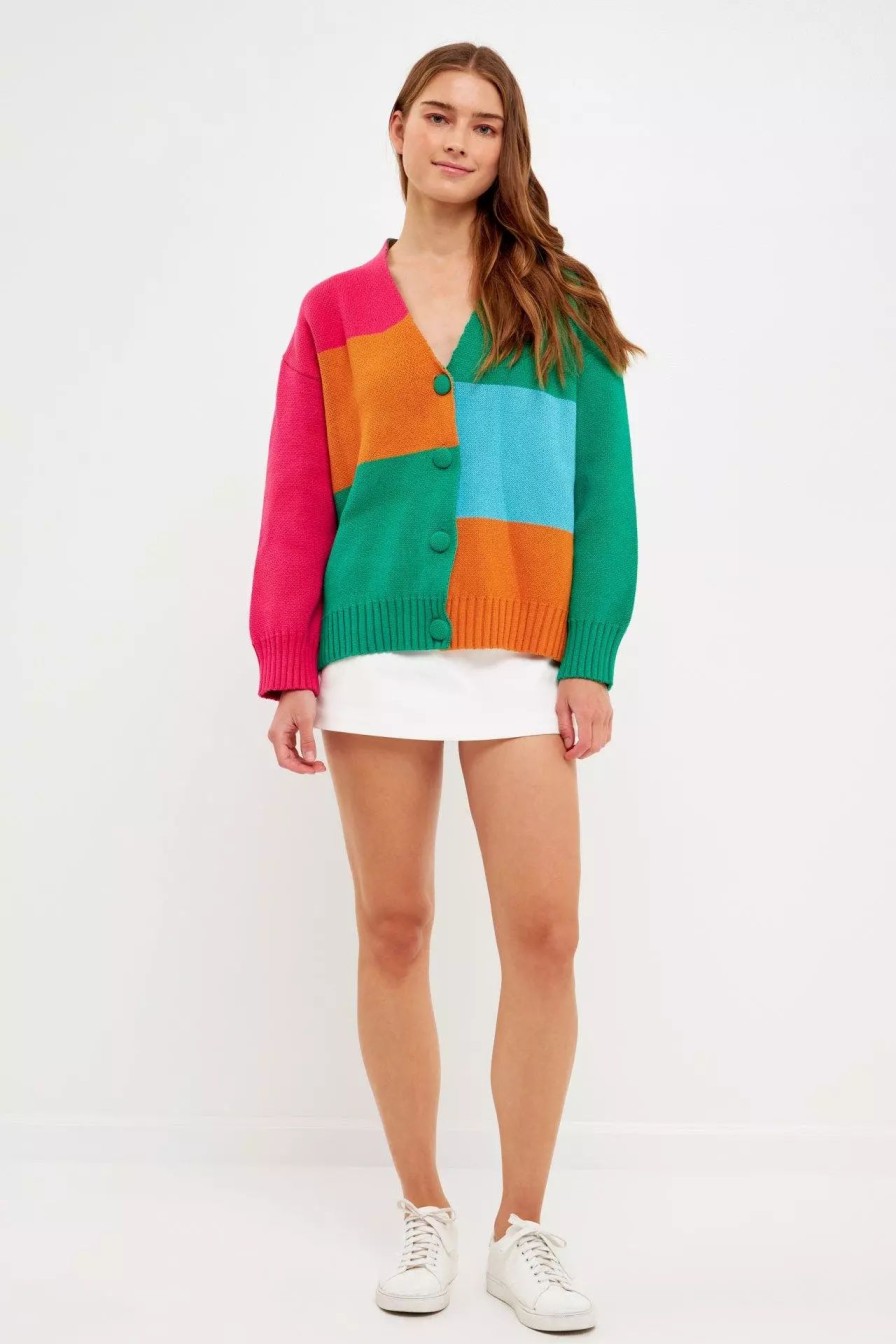 Sweatshirts & Sweaters * | Grey Lab Abstract Colorblock Cardigan Multi