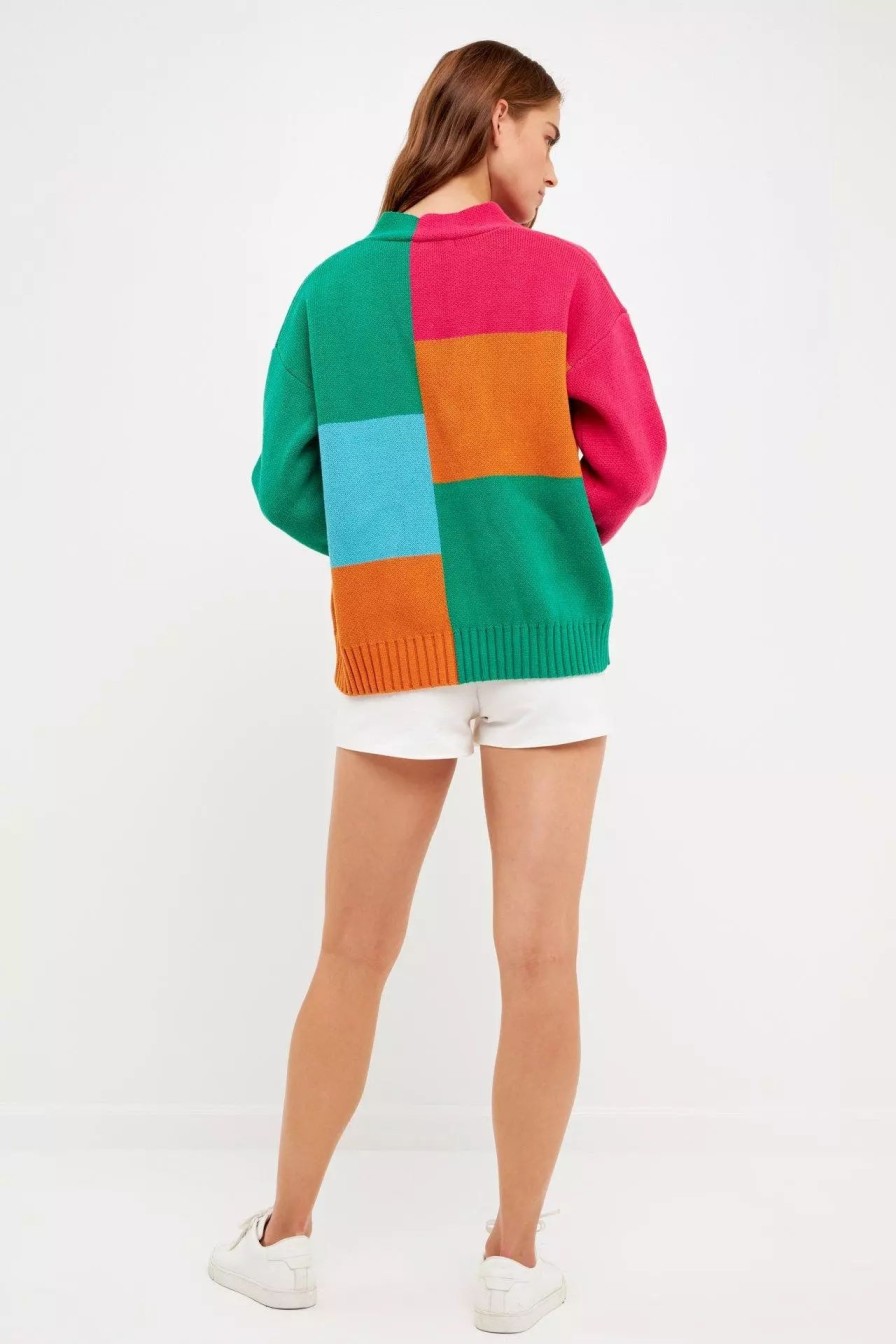 Sweatshirts & Sweaters * | Grey Lab Abstract Colorblock Cardigan Multi