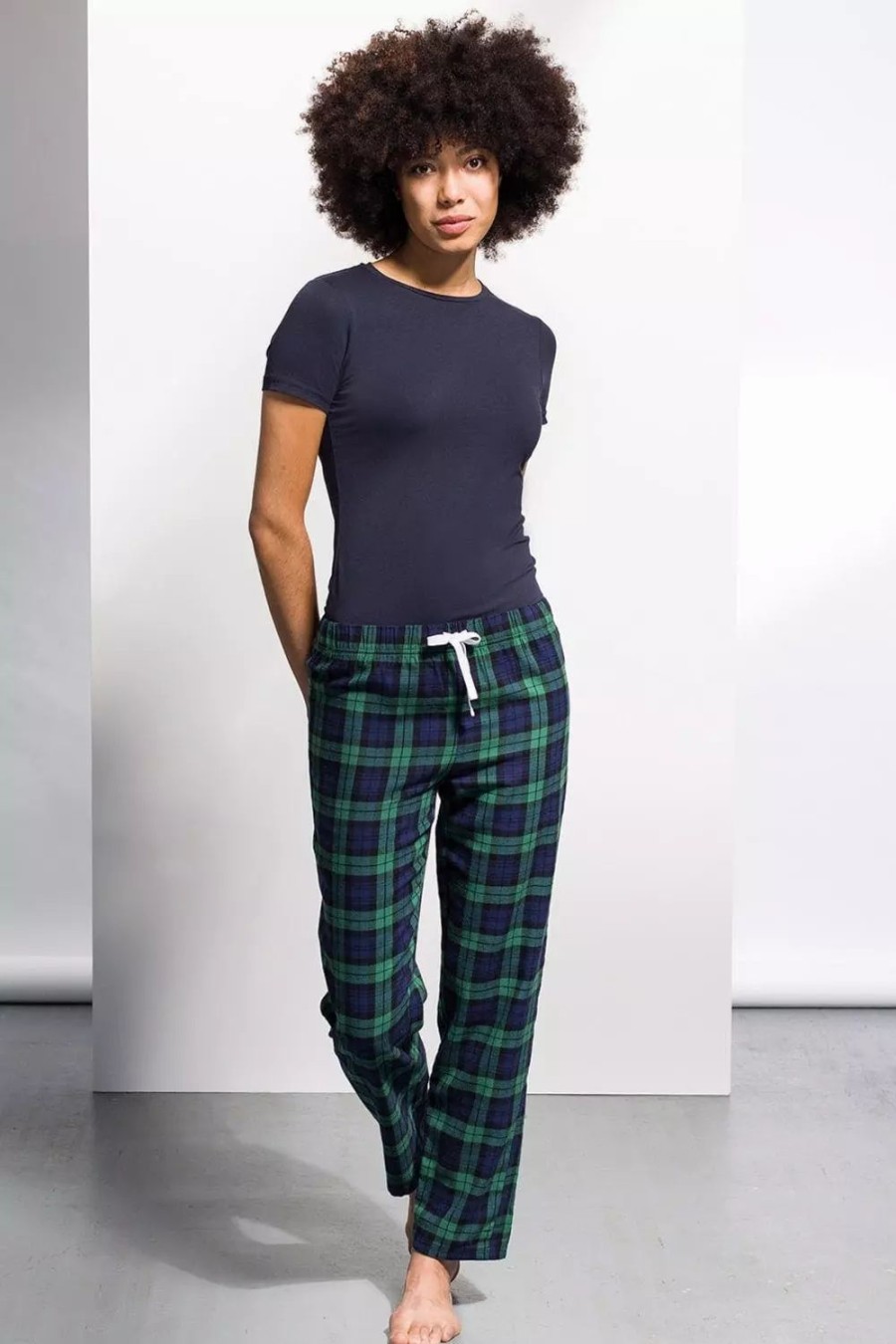 Bottoms * | Skinni Fit Fit Womens/Ladies Tartan Lounge Pants ( ) Navy/Green Check