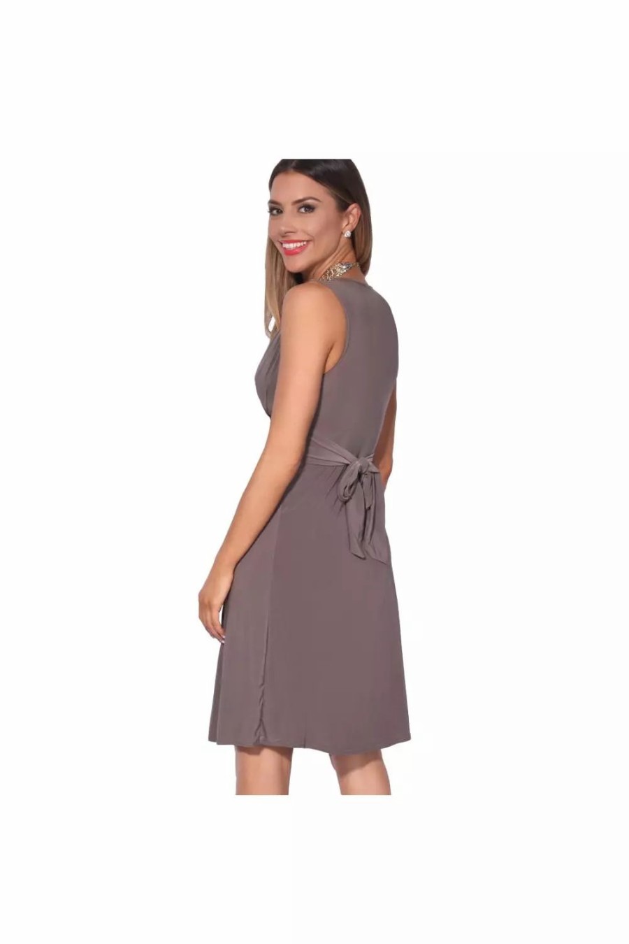 Dresses * | Krisp Womens/Ladies Knot Front Self Tie V Neck Dress Mocha