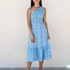 Dresses * | Anna-Kaci Shirred One Shoulder Dress Blue