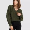 Sweatshirts & Sweaters * | Belle & Bloom Without You Cable Knit V-Neck Jumper Military