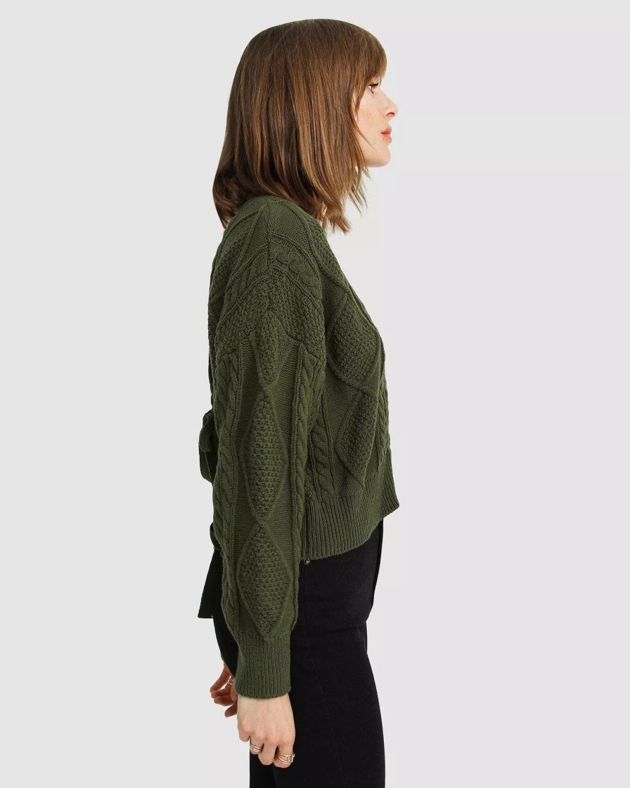 Sweatshirts & Sweaters * | Belle & Bloom Without You Cable Knit V-Neck Jumper Military