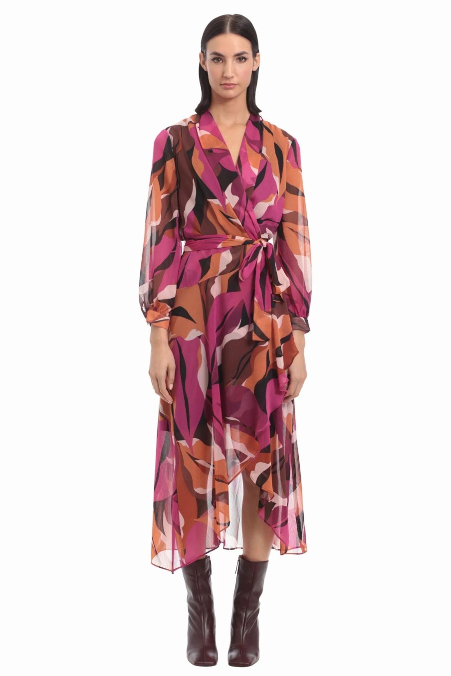 Dresses * | Donna Morgan Harley Wrap Dress Black/ Hot Fuchsia