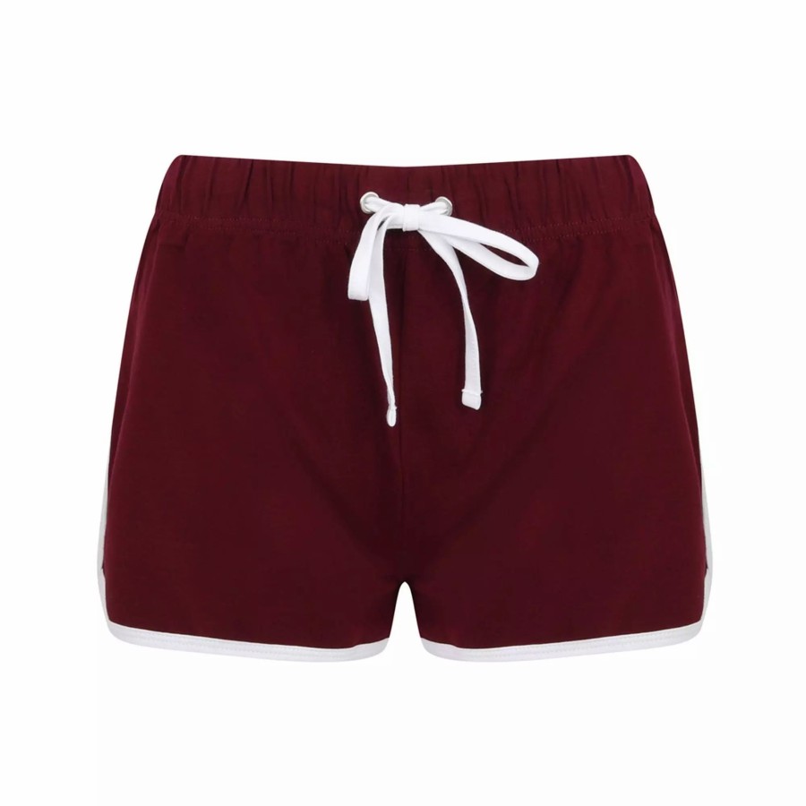 Bottoms * | Skinni Fit Womens/Ladies Retro Shorts ( ) Burgundy/White