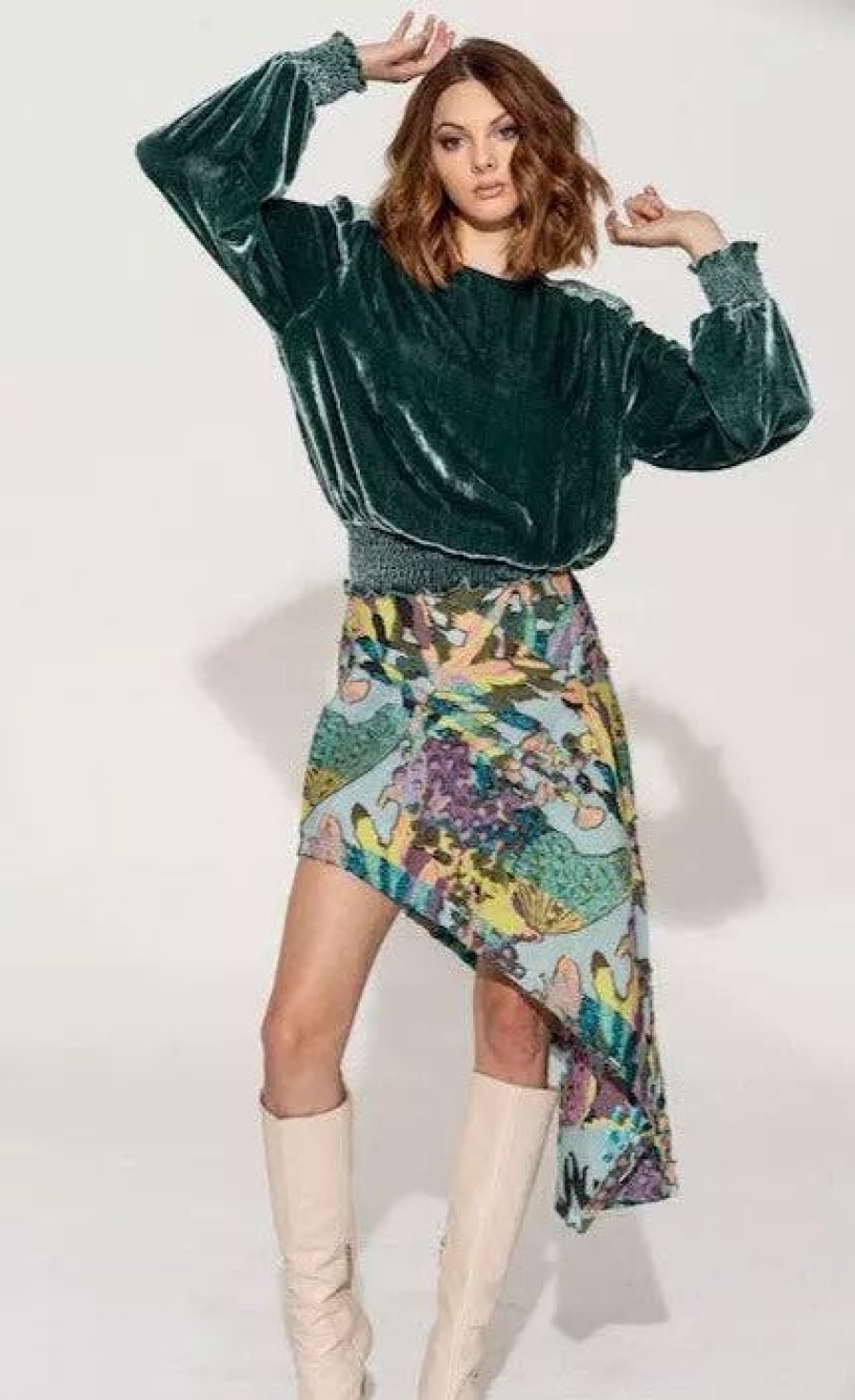 Skirts * | Lahive Agapi Asymmetrical Graffiti Skirt Blue