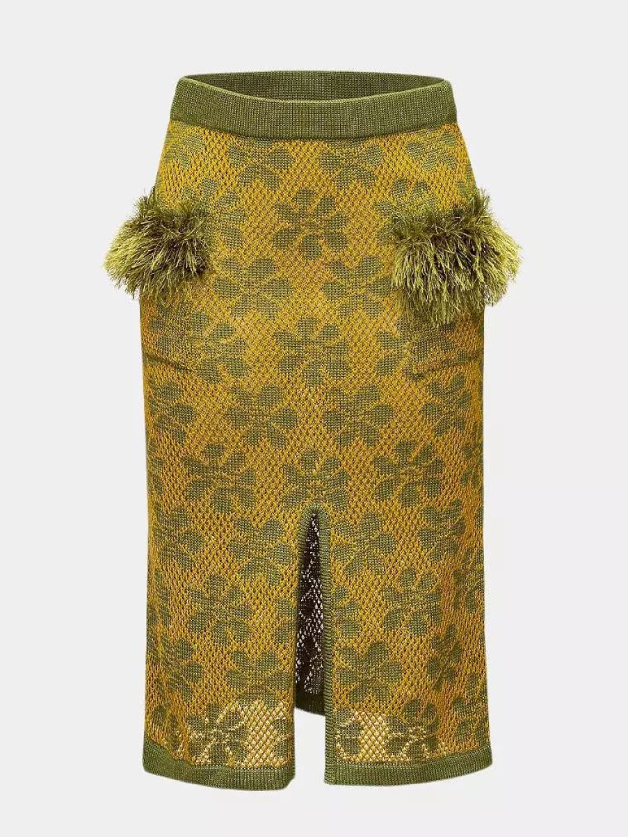 Skirts * | Andreeva Knit Skirt With Handmade Knit Details Green