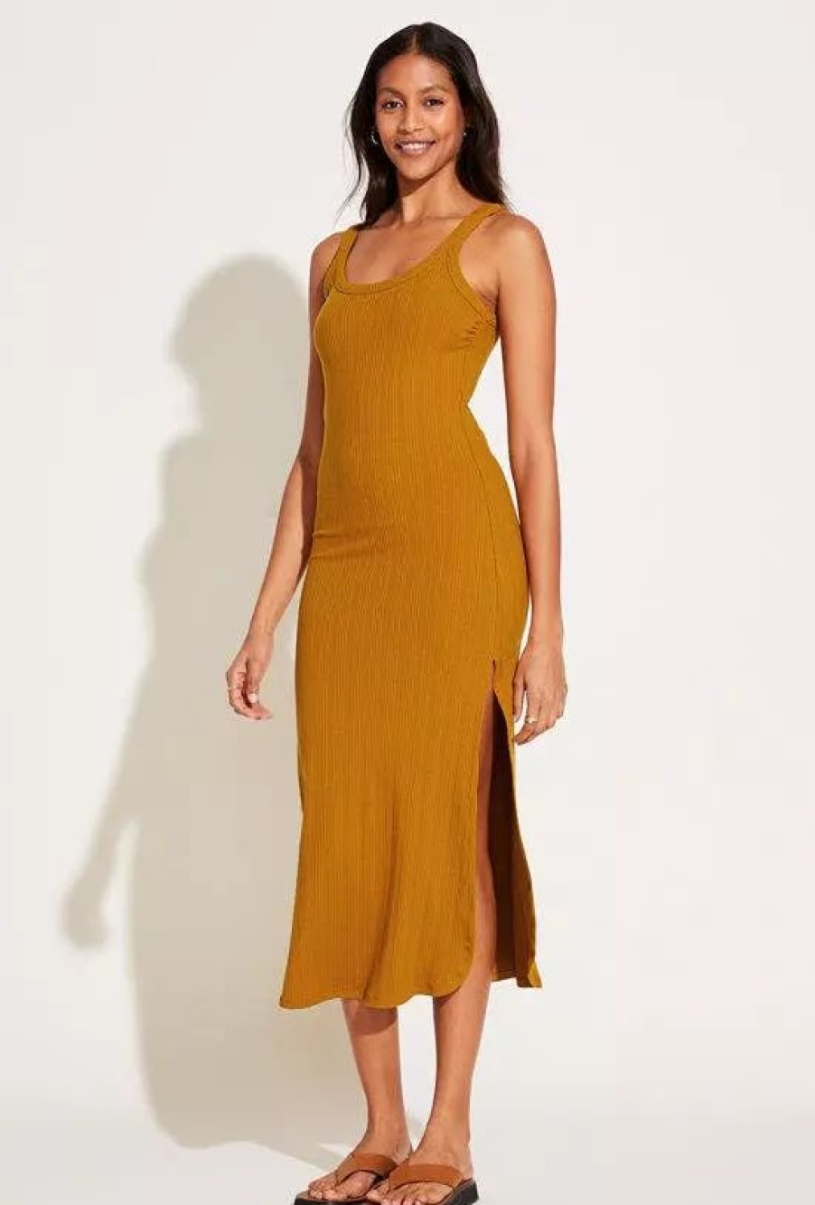 Dresses * | Vitamin A West Organic Rib Tank Dress Saffron Organic Rib