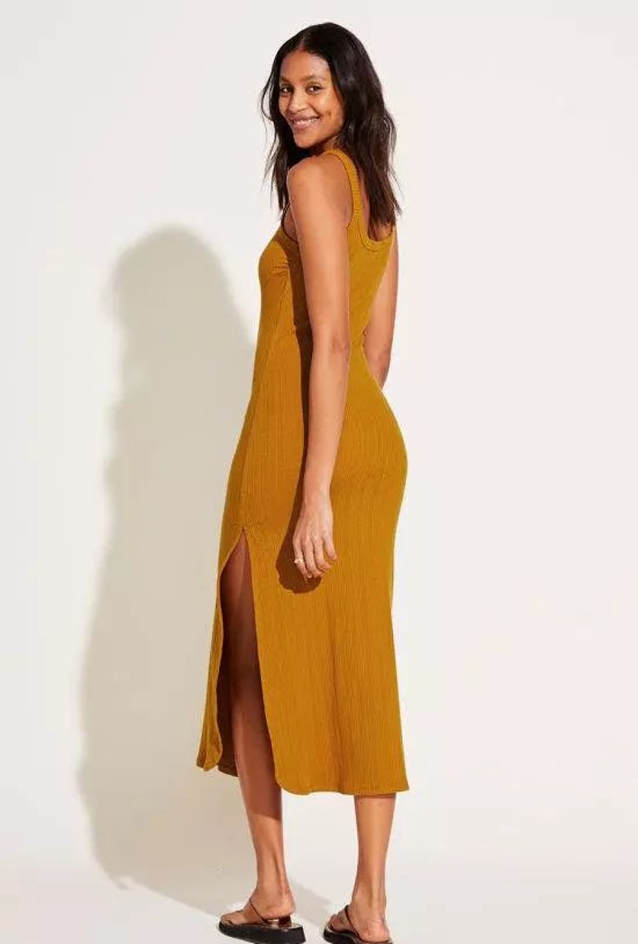 Dresses * | Vitamin A West Organic Rib Tank Dress Saffron Organic Rib