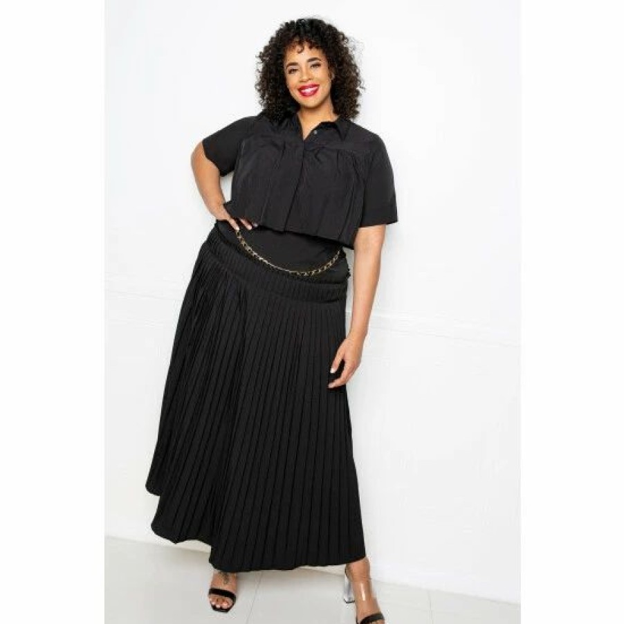 Skirts * | Buxom Couture Pleated Cropped Top And Skirt Set Skirts Black