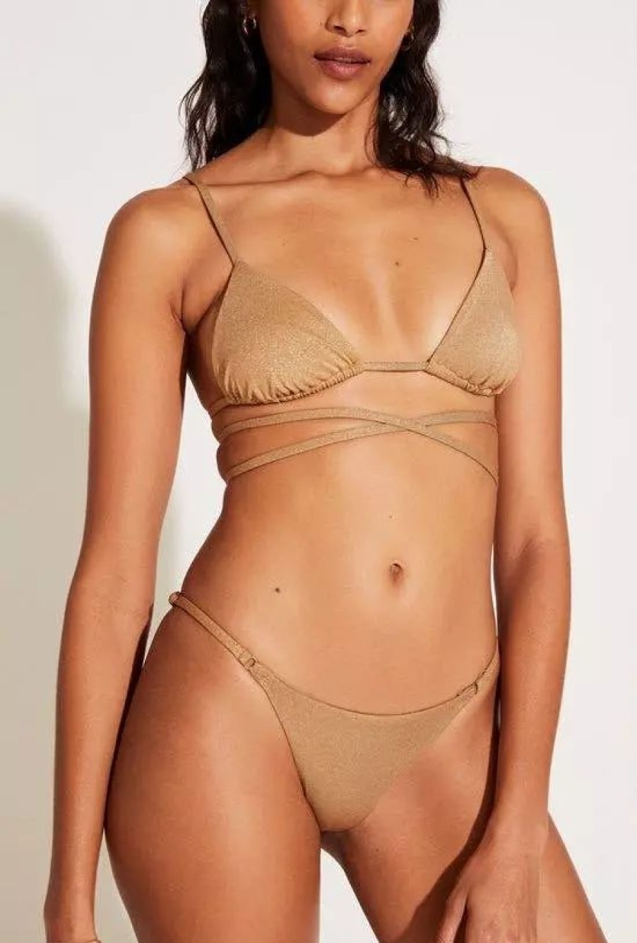 Swimwear * | Vitamin A Moss Adjustable Side String Bottom Golden Glow Metallic