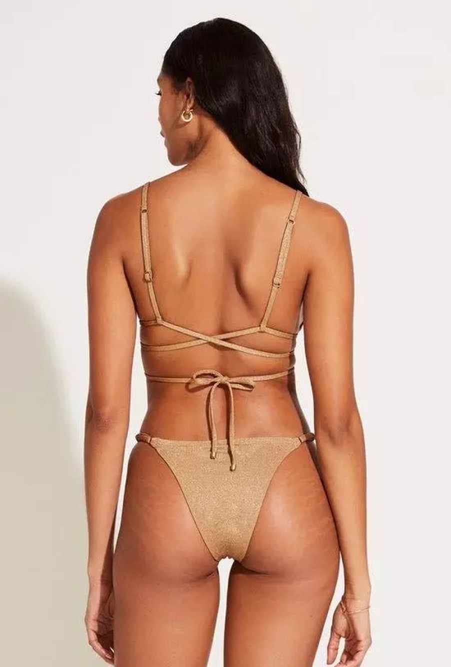 Swimwear * | Vitamin A Moss Adjustable Side String Bottom Golden Glow Metallic