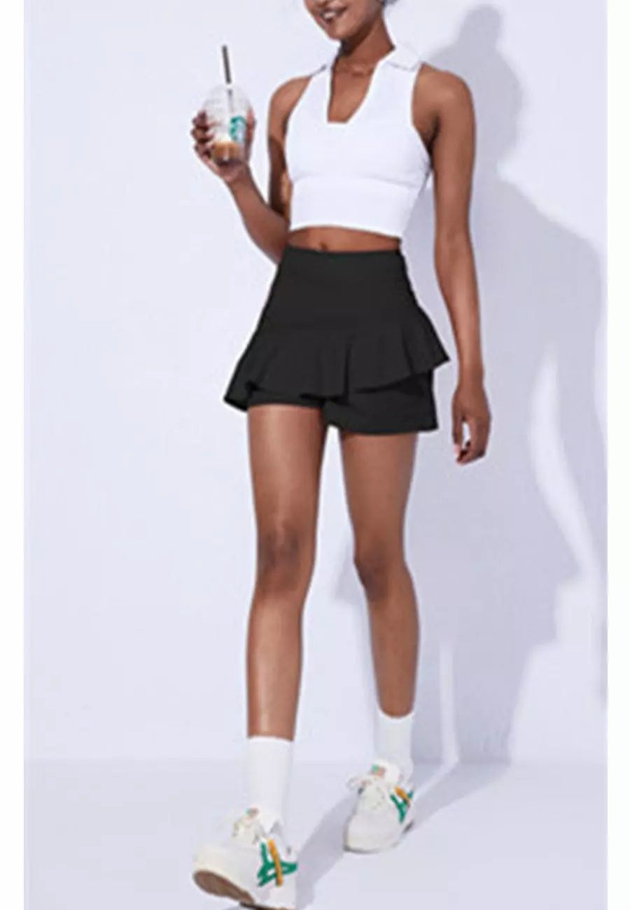 Skirts * | Anna-Kaci Asymmetrical Flounce Lined Active Skirt