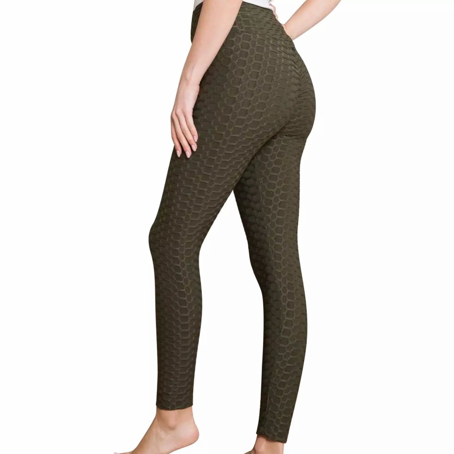 Bottoms * | Sobeyo Womens' Legging Bubble Stretchable Fabric Yoga Fitness Work-Out Sport Olive