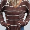 Sweatshirts & Sweaters * | Anna-Kaci V Neck Striped Patch Pocket Sweater Brown