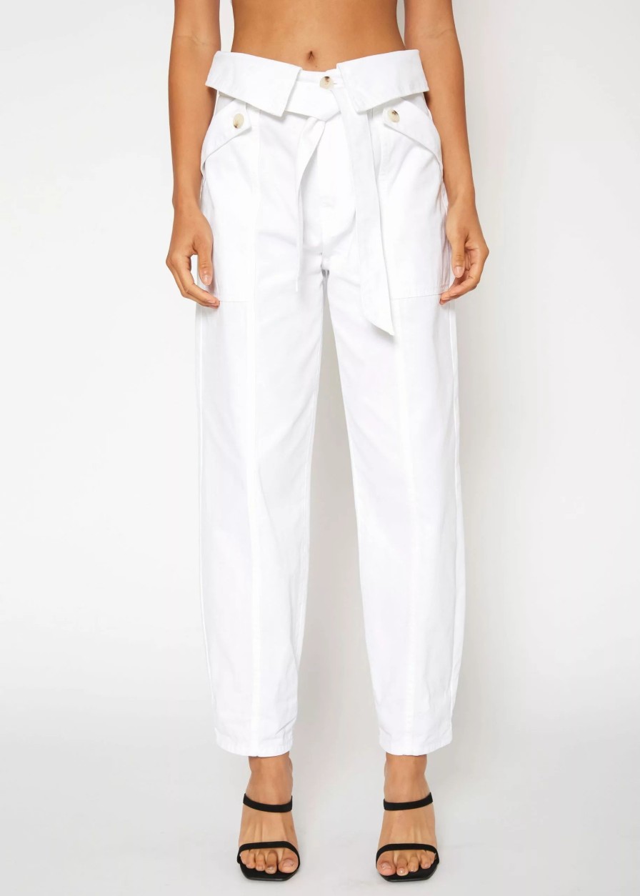 Bottoms * | Noend Denim Justine Fold Waist Loose Pants In White