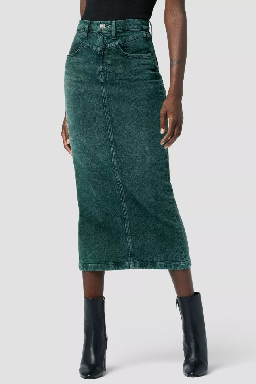 Skirts * | Hudson Jeans Front Yoke Seamed Pencil Skirt Overdye Scarab