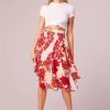 Skirts * | B.O.G. Collective Ne Step Closer Red Floral Knee Length Skirt Peach/Cream/Red