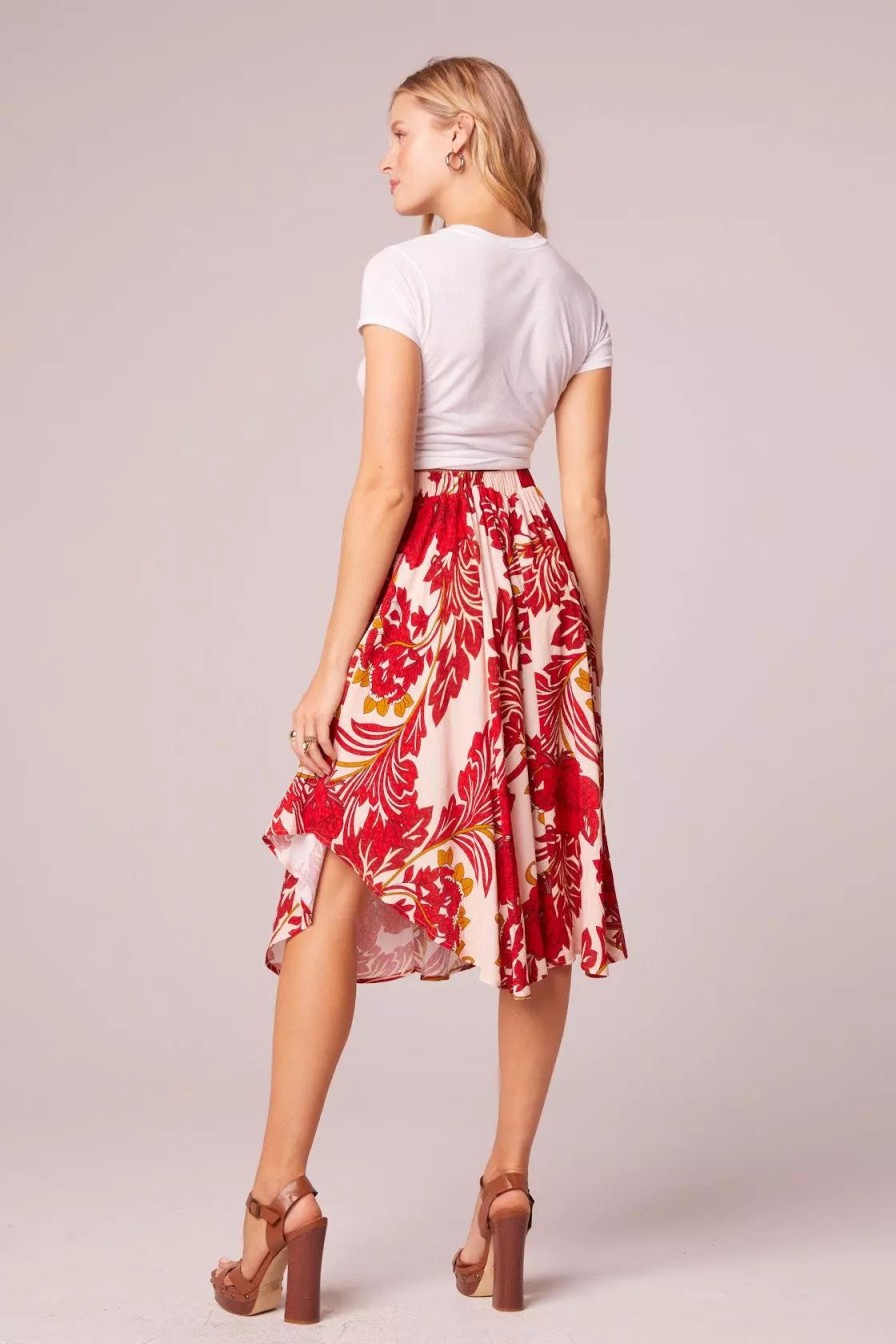 Skirts * | B.O.G. Collective Ne Step Closer Red Floral Knee Length Skirt Peach/Cream/Red