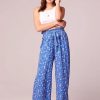 Bottoms * | B.O.G. Collective Amila Blue Floral Wide Leg Pants Blue/Ivory