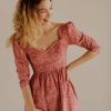 Dresses * | Onirik Irik Violet Dress With Sweetheart Neck In Baroque Rose Cotton Cord Pink