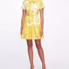 Dresses * | Marchesa Notte Ini Shirtdress With Pleated Flounce Marigold Ivory Marigold & Ivory