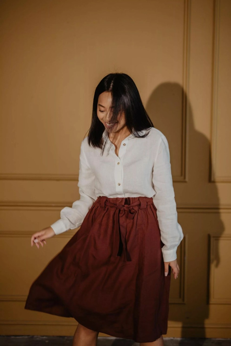 Skirts * | Amourlinen Bergen Mid-Length Linen Skirt