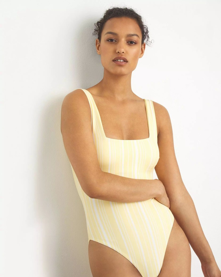 Swimwear * | Onia Rafaela One Piece Honey White Varigated Stripe