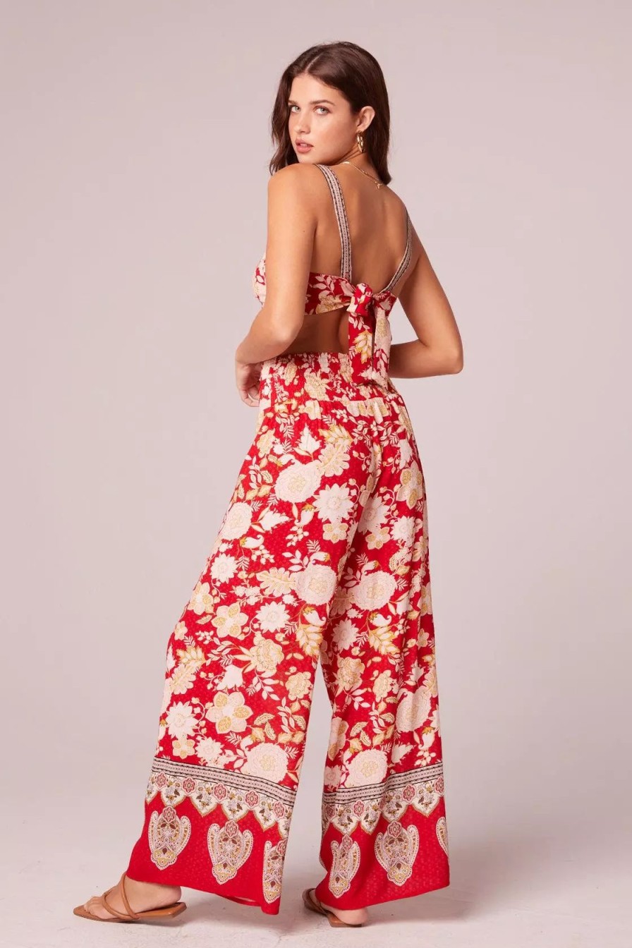 Bottoms * | B.O.G. Collective N The Road Red Floral Wide Leg Pants Red/Pale Blush