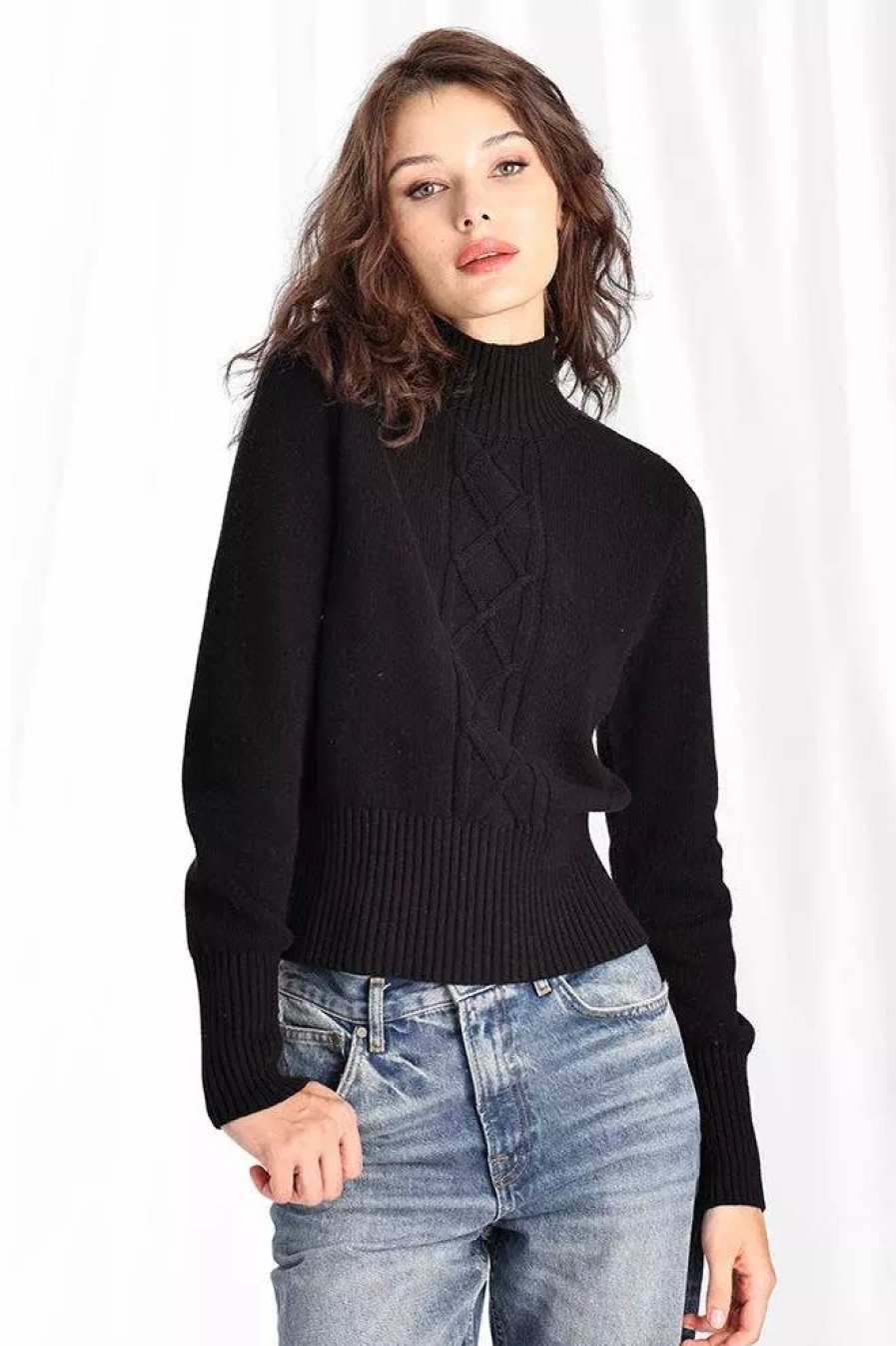 Sweatshirts & Sweaters * | Minnie Rose Cotton/Cashmere Cable Turtleneck Sweater