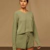 Sweatshirts & Sweaters * | Onia Cotton Waffle Cropped Crewneck Sweater Sage Green