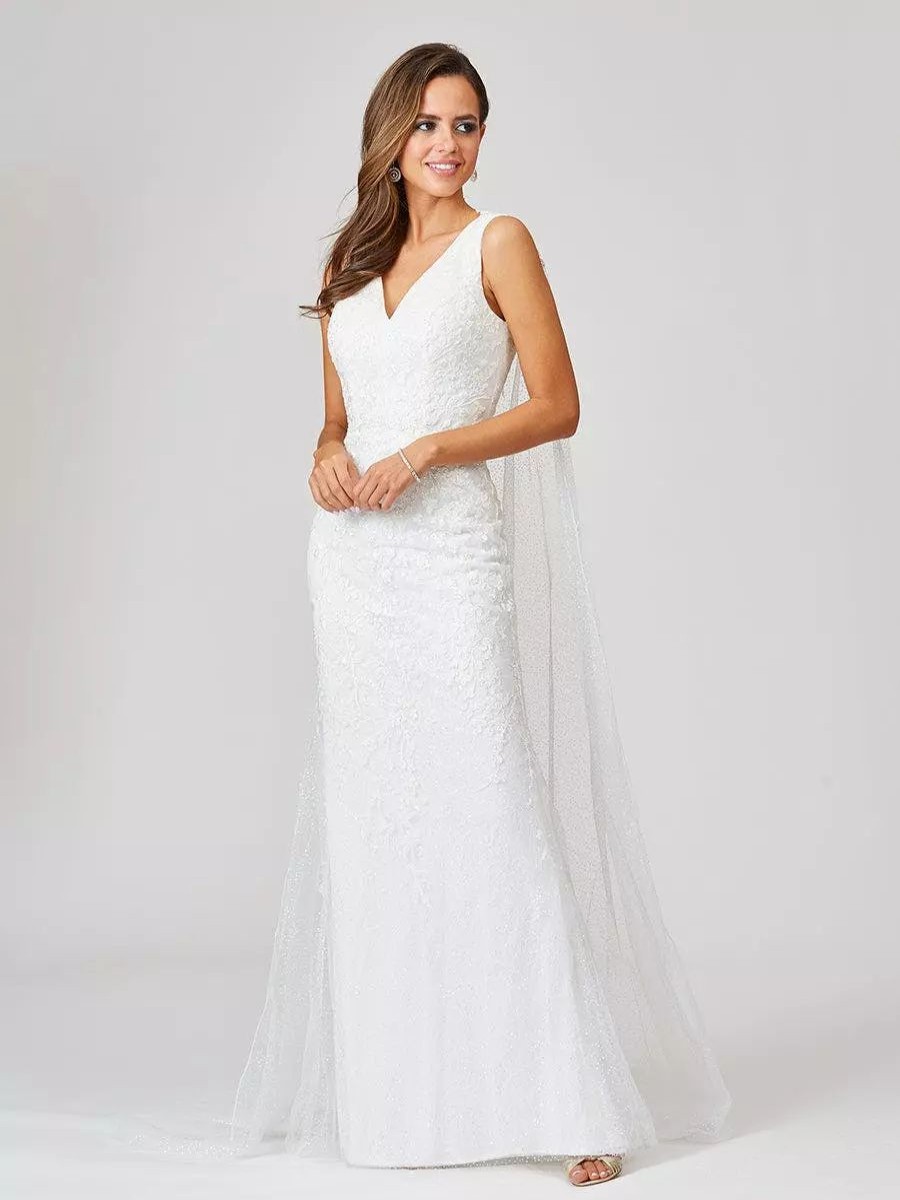 Dresses * | Lara 51043 Lace Mermaid Bridal Gown With Removable Cape