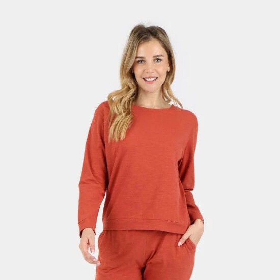 Sweatshirts & Sweaters * | Lezat Tegan Cotton Long Sleeve Pullover Sweatshirts & Sweaters Brick