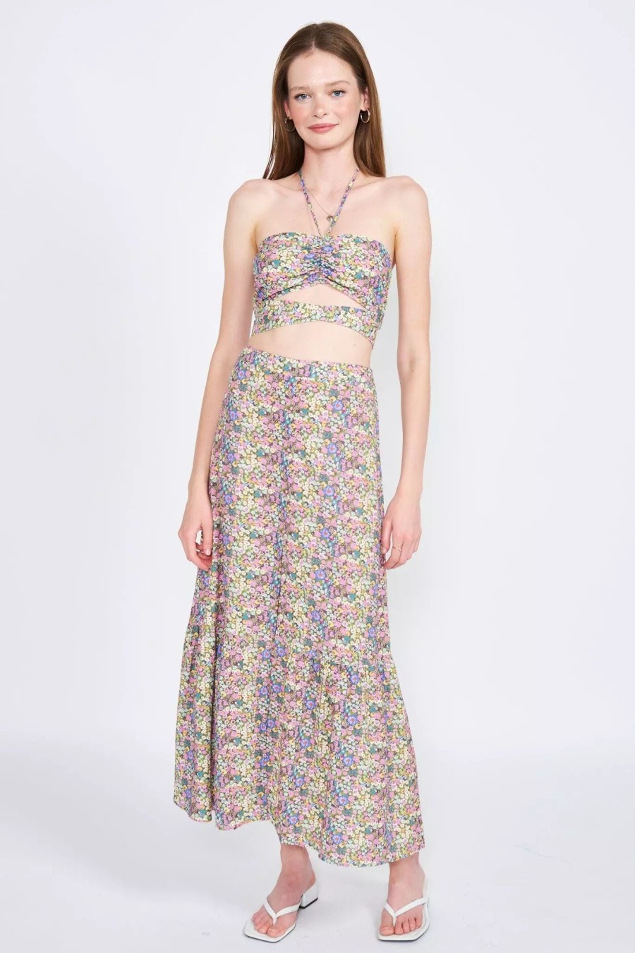 Skirts * | Emory Park Atiana Midi Skirt Green Floral